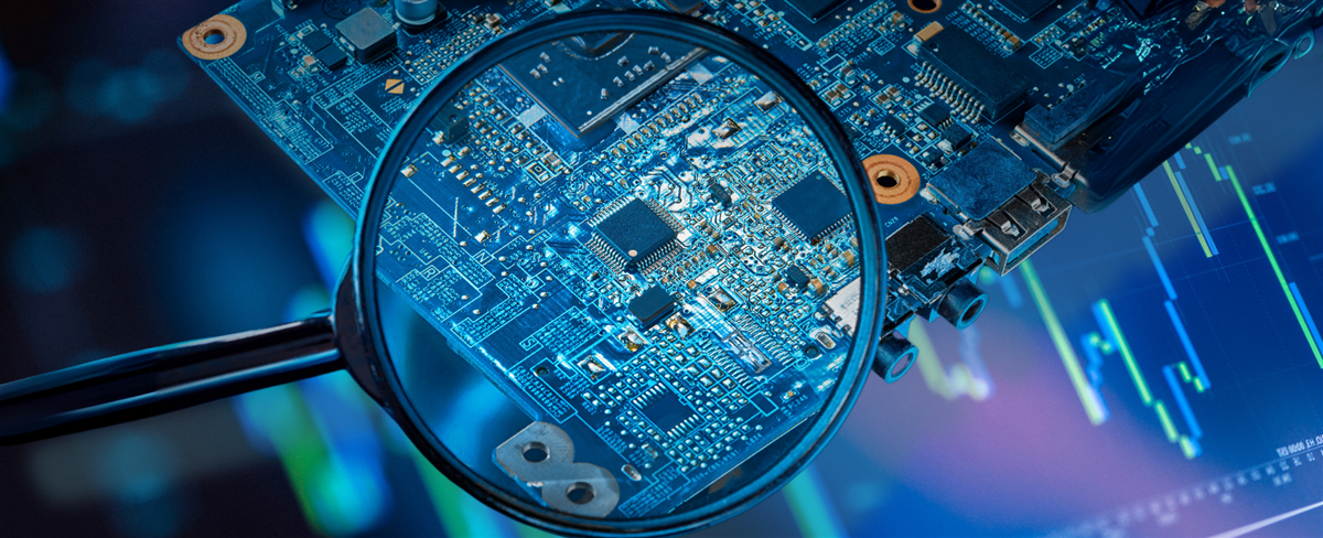 Magnified circuit board with data visualization